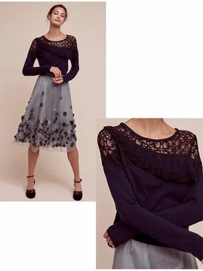 KNITTED & KNOTTED ANTHRO NWT Navy/Black Mixed Media Cashmere Blend Sweater S